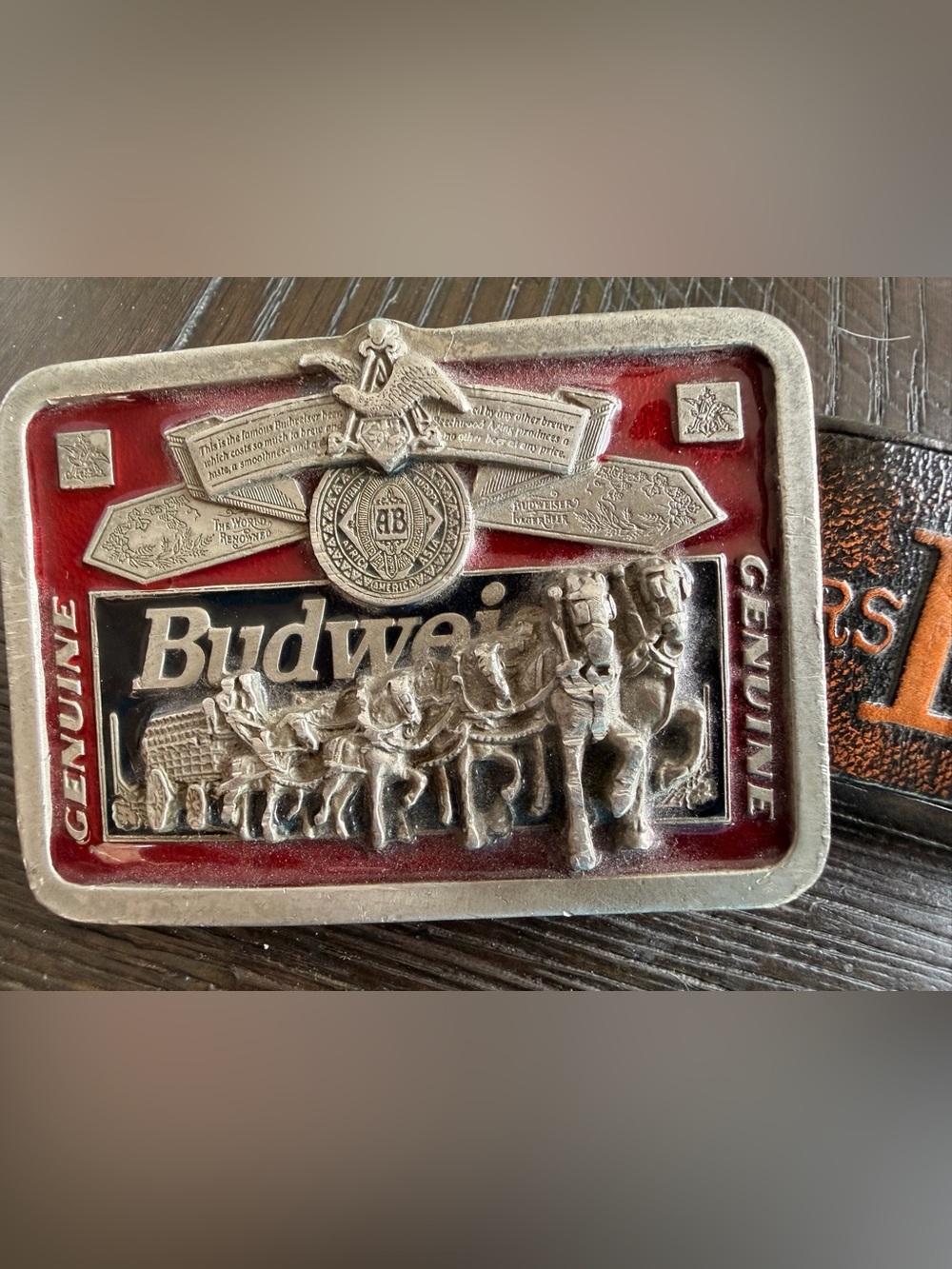 Vintage 1996 Budweiser Clydesdale Belt Buckle + Leather Belt Set USA BA875